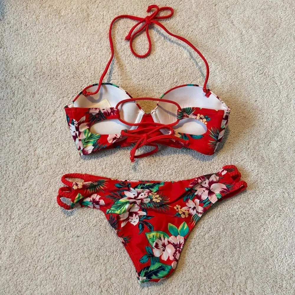 Hollister red floral bikini set - Picture 2 of 6